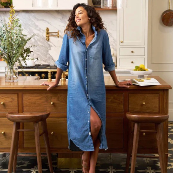 Frank & Eileen Dresses & Skirts - Frank & Eileen Rory Shirtdress Maxi Distressed Vintage Wash Denim L